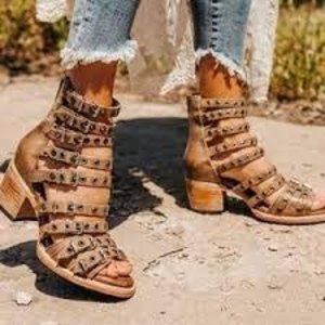 Freebird by Steven Casandra sandal strappy heeled bootie tan sz 10 women's